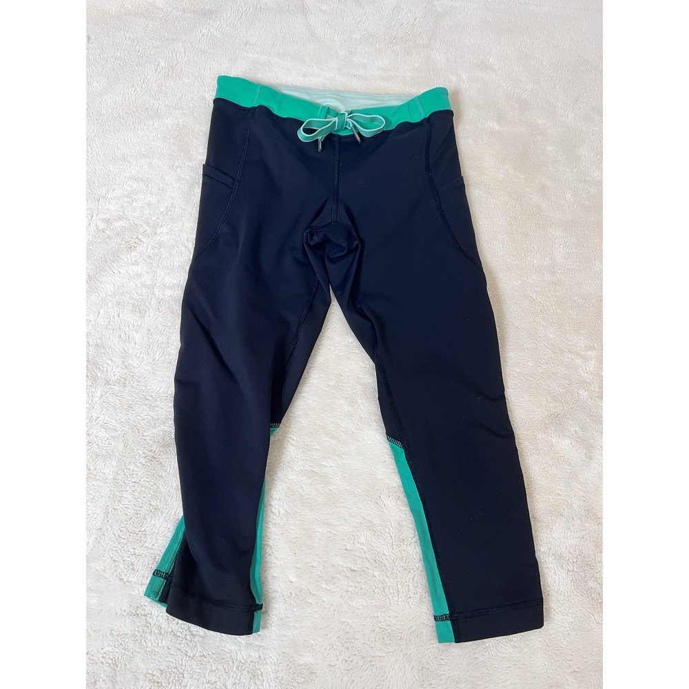 Lululemon Womens 4 Black Green Crop Drawstring Athletic Jogger Yoga Pants